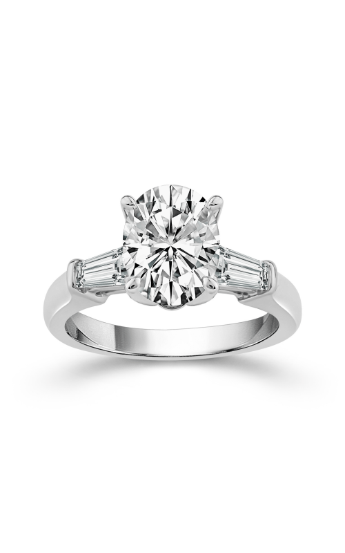 Flashpoint Created Diamond Three Stone Oval and Baguette Engagement Ring 1 7/8 CTW in 14K White Gold