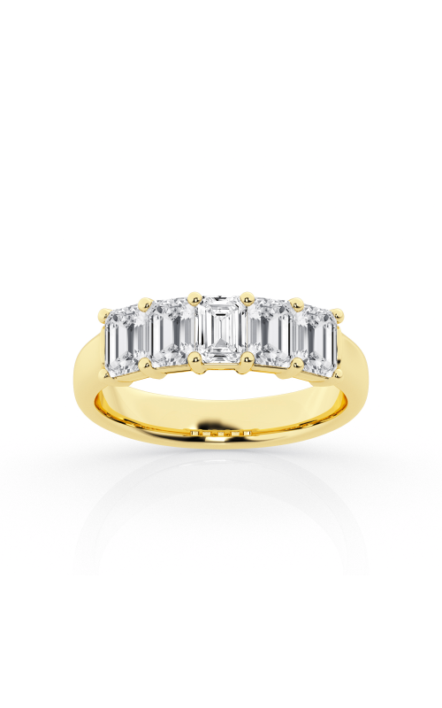 Flashpoint Created Diamond 5 Stone Emerald Anniversary Band 2 CTW in 14K Yellow Gold