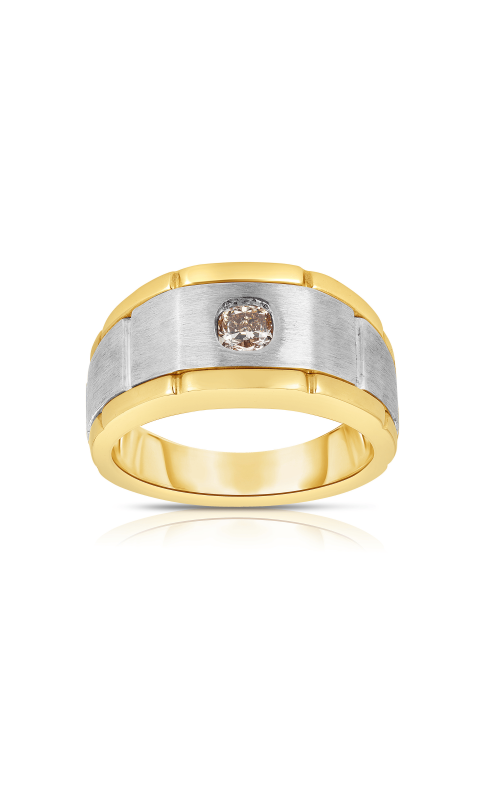 Men's Light Brown Cushion Diamond Wedding Band 3/8 CTW 10K White and Yellow Gold