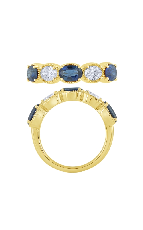 Women's Diamond Anniversary 5 Stone Diamond and Sapphire Ring in 14K Yellow Gold