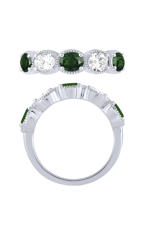 Women's Diamond Anniversary 5 Stone Diamond and Emerald Ring in 14K White Gold