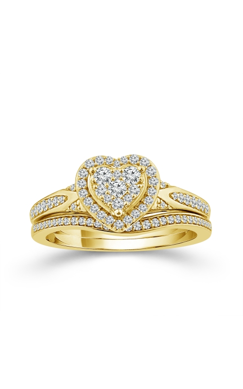 Women's Beautiful Bride Diamond Heart Cluster Ring Set 3/8 CTW in 10K Yellow Gold