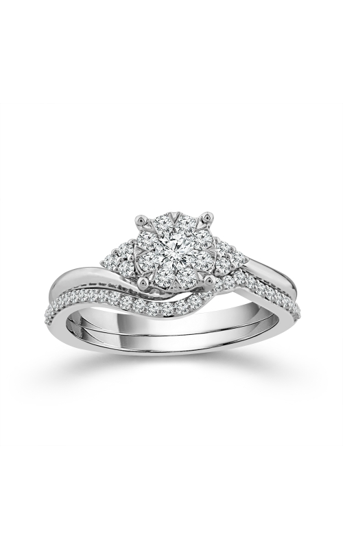 Women's Beautiful Bride Cluster Engagement Ring Set 1/2 CTW in 10K White Gold