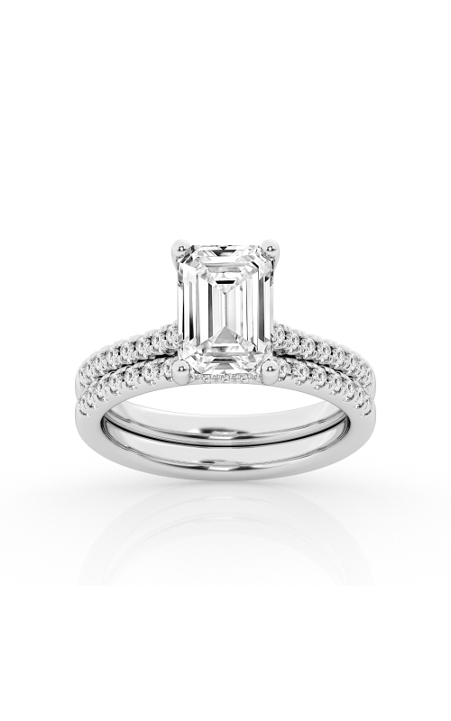 Flashpoint Created Diamond Emerald Engagement Set 3 1/2 CTW in 14K White Gold