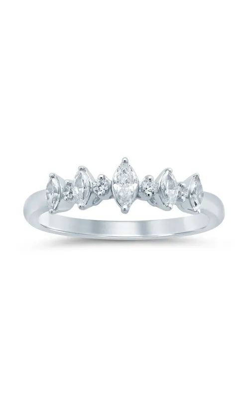 Women's Created Diamond Marquise And Round Anniversary Ring In 14K White Gold 1/2CTW