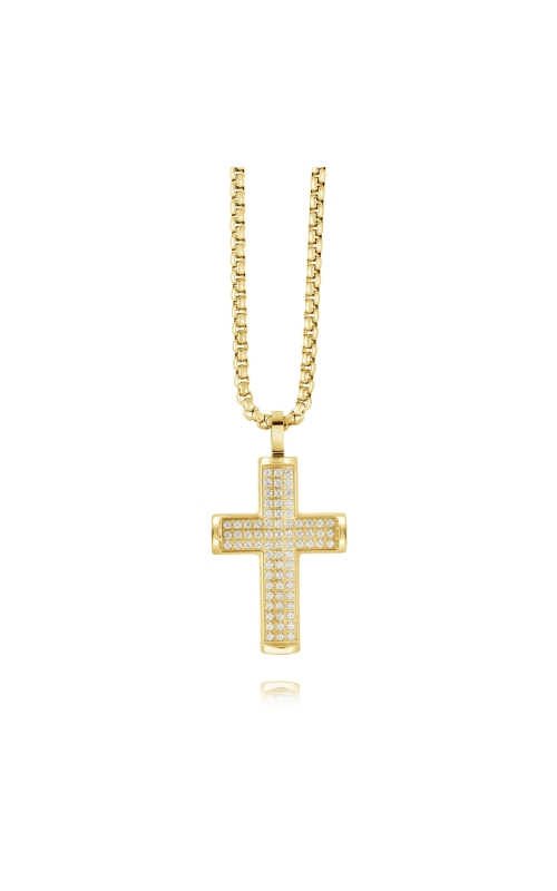 Men's 22 Cross Cubic Zirconia Pendant Necklace in Yellow Ion Plated Stainless Steel