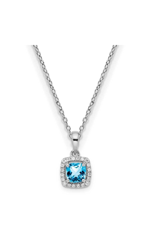 Women's Blue Topaz 5MM Cushion and Diamond Pendant Necklace 1/10 CTW in Sterling Silver
