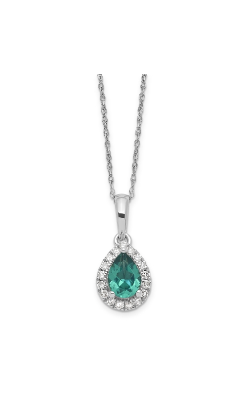 Women's Created Paraiba Tourmaline Pear and Diamond Pendant Necklace 1/5 CTW in 10K White Gold