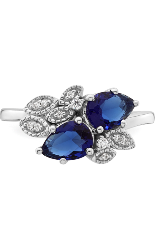 Women's 2 Pear Created Sapphire and Diamond Ring 1/20 CTW in 10K White Gold