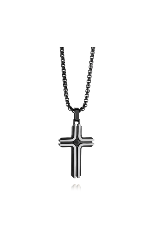 Men's 22 Black Cubic Zirconia Cross Pendant Necklace in Black Ion Plated Stainless Steel