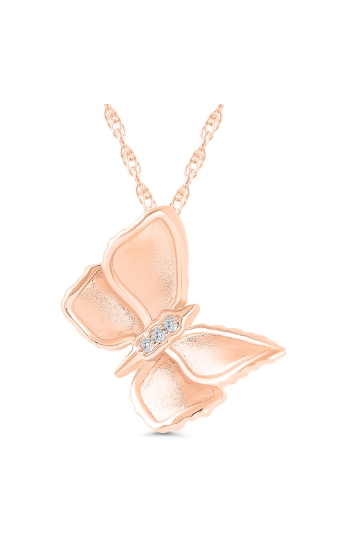 Ladies Diamond Pendant 3 Round Diamond 18 inch Butterfly Necklace in 10K Rose Gold