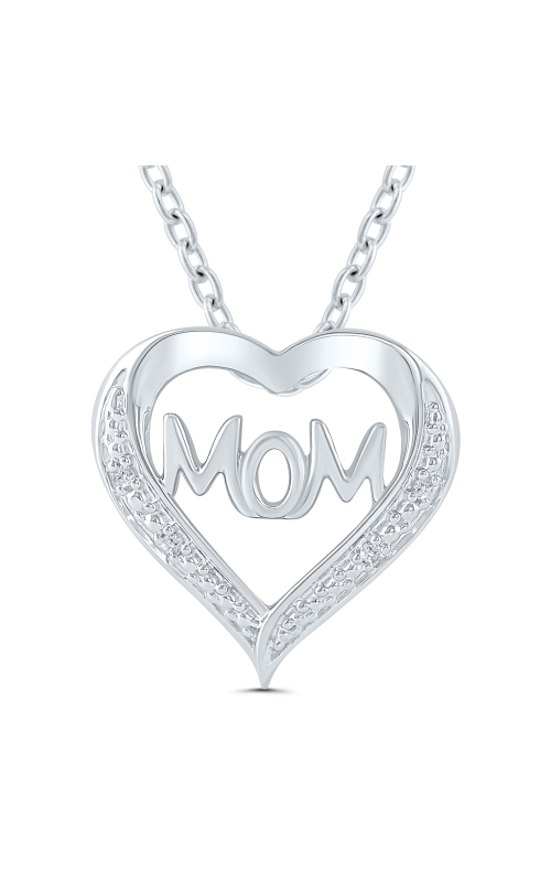Mom Heart Diamond Pendant 18 Inch Necklace in Sterling Silver