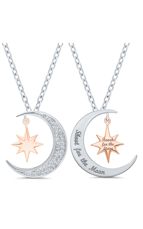Reach for the Stars Shoot for the Moon Diamond Pendant 18 Inch Necklace in Sterling Silver