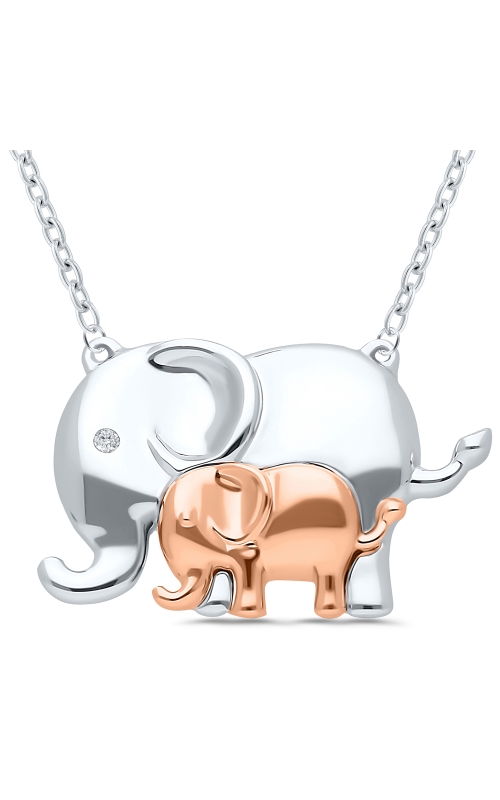 Mother and Baby Elephant Diamond Accent 16 Inch Necklace in Sterling Silver
