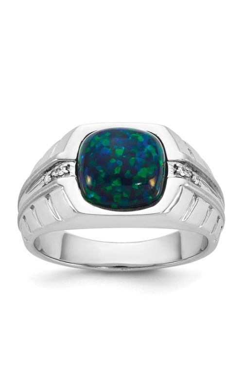 Men's Created Black Onyx Diamond Sidestones Ring In Sterling Silver