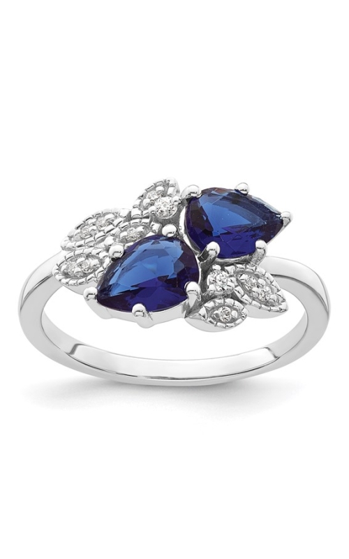 Women's 2 Pear Created Sapphire and Diamond Ring 1/20 CTW in 10K White Gold