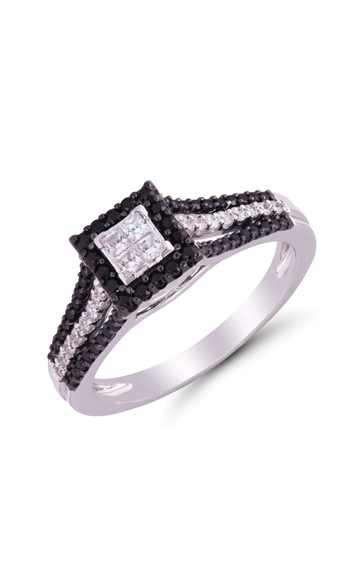Quad Princess-Cut Black & White Diamond Engagement Ring in White Gold, 1/2ctw