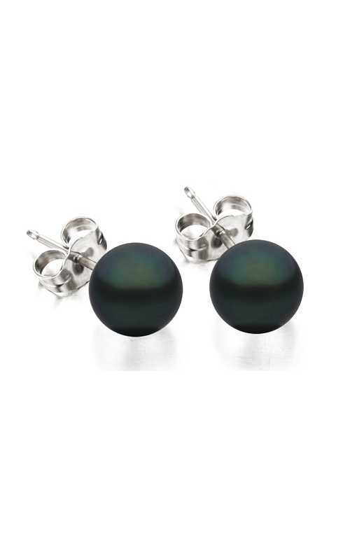 7 - 7.5mm Black Freshwater Pearl Earrings in 14K White Gold