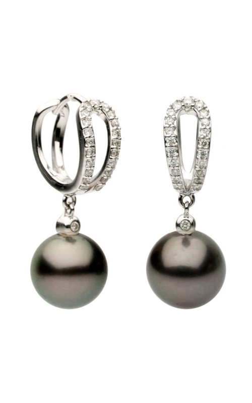 9-9.5mm Tahitian Pearl and Diamond Earrings in 18k White Gold