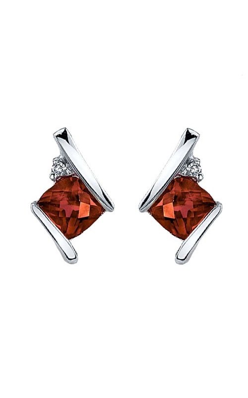 Garnet 4x4MM and Diamond Earrings in Sterling Silver
