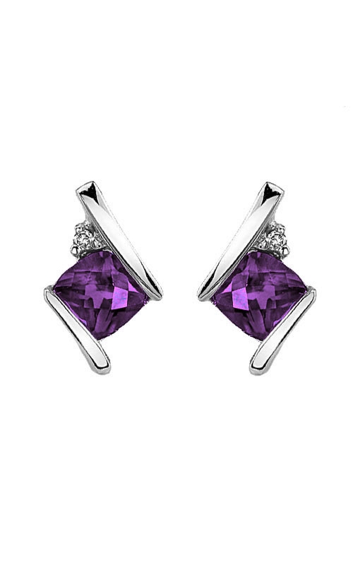 Women's Amethyst 4x4mm And Diamond Earrings In Sterling Silver