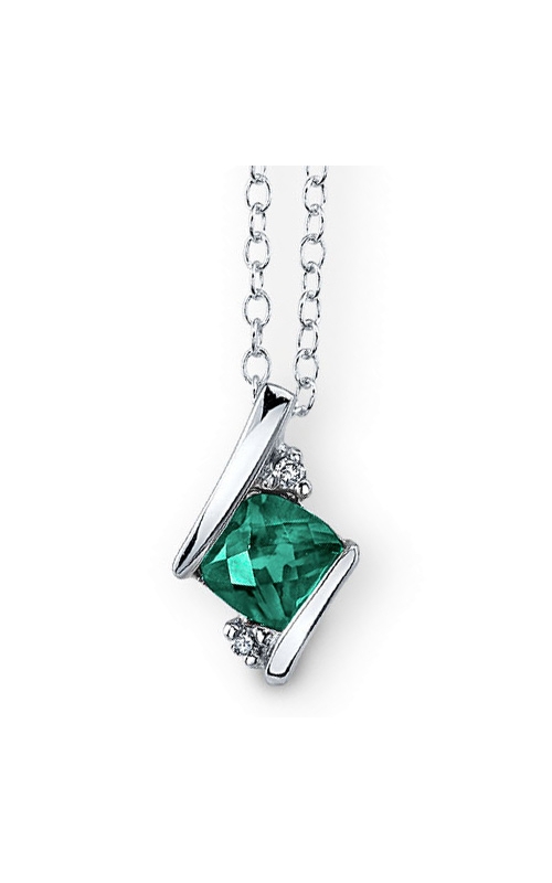 Created Emerald and Diamond Pendant in Sterling Silver