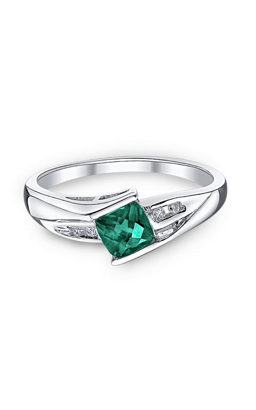 Created Emerald and Diamond Ring in Sterling Silver
