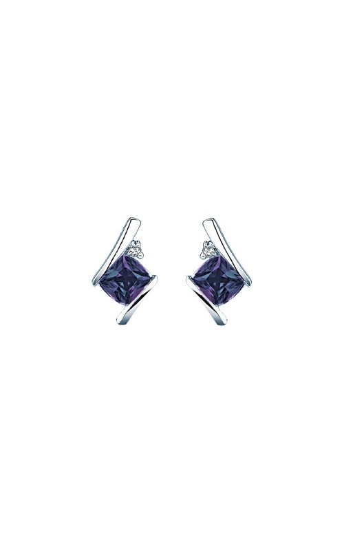 Created Alexandrite 4x4MM and Diamond Earrings in Sterling Silver