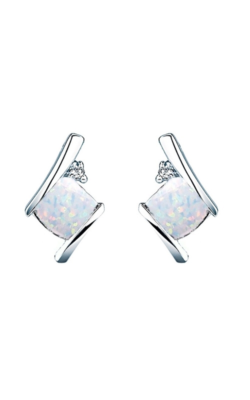 Created Opal and Diamond Earrings in Sterling Silver