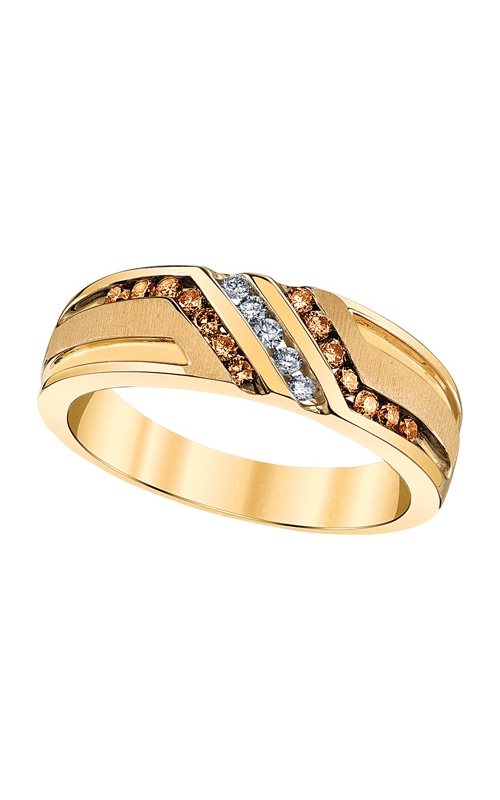 Men's Brown and White Diamond Ring in Yellow Gold, 3/8ctw