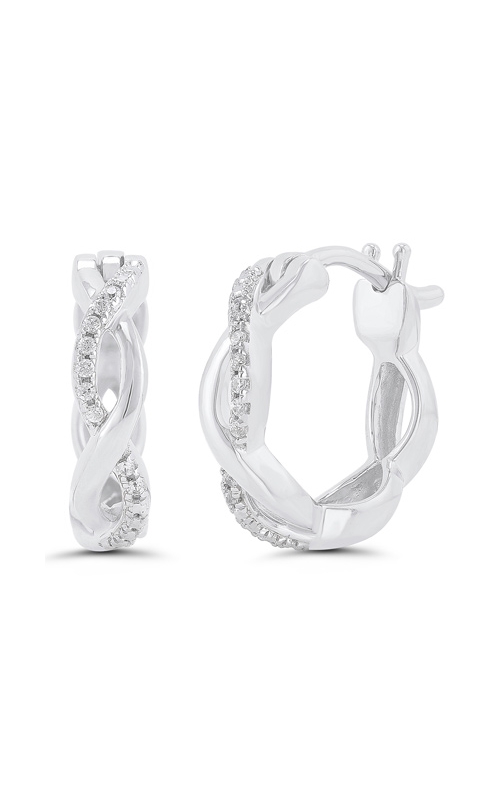 Diamond Twist Infinity Huggie Hoop Earrings in White Gold, 1/20ctw