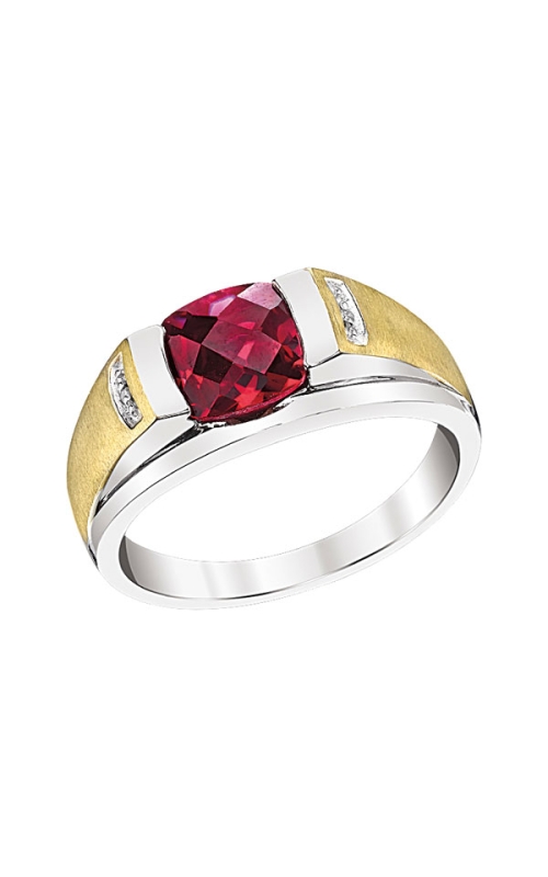 Men's Lab Grown Ruby And Diamond Ring In Sterling Silver And Yellow Gold