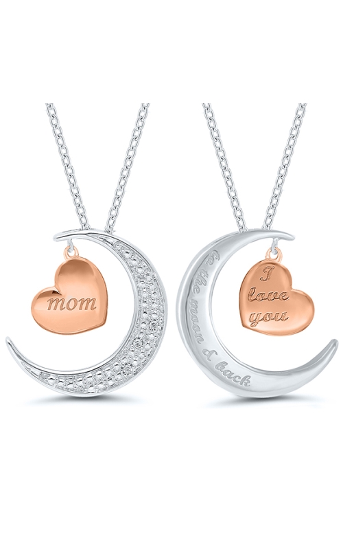 I Love You Mom To The Moon & Back Diamond Pendant Necklace In Pink Plated Sterling Silver