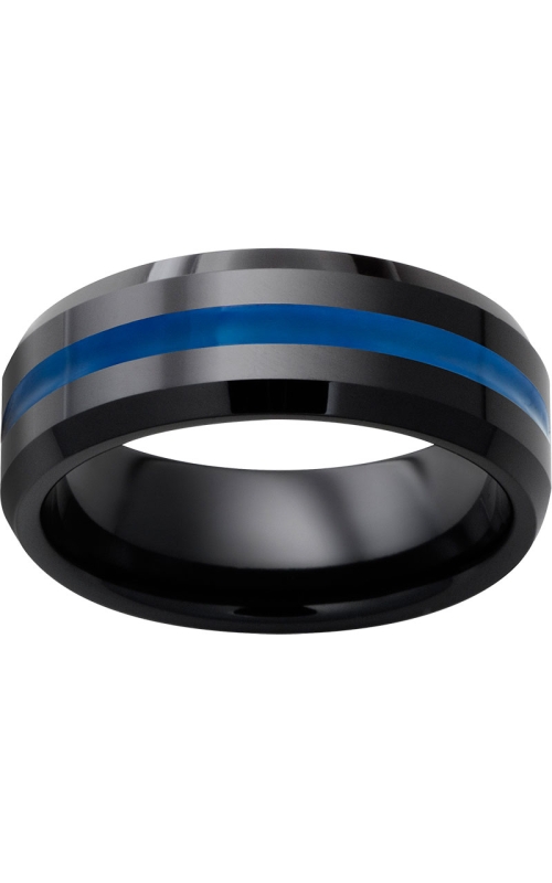 Men's Black Diamond Ceramic Blue Line Inlay Band , 8mm