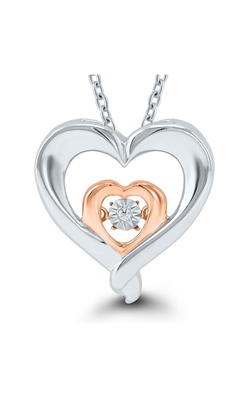 Kissing Hearts Double Heart Dancing Diamond Solitaire Pendant in Two-Tone Sterling Silver, 1/20ctw