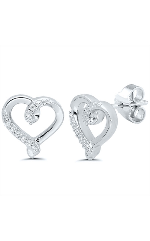 Kissing Hearts Diamond Earrings in Sterling Silver, 1/20ctw