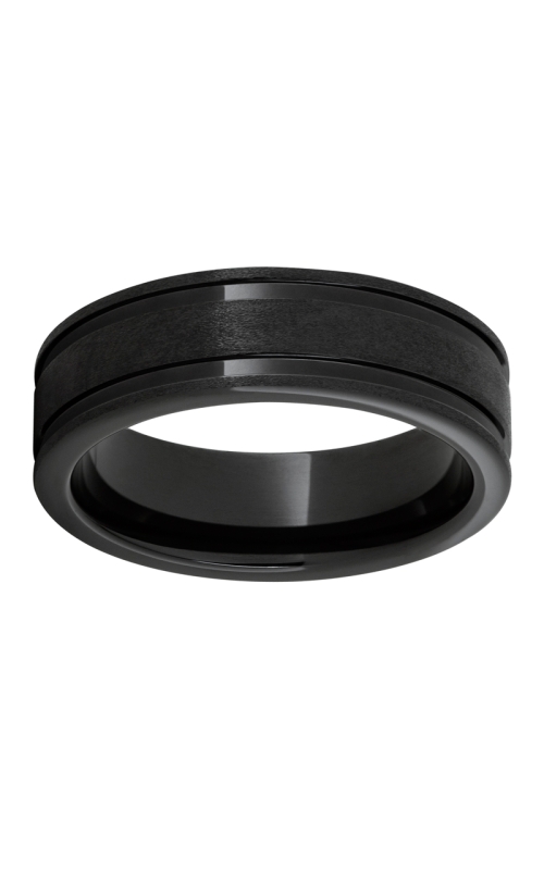 Men's Black Ceramic Stone Finish Two Groove Band, 8mm