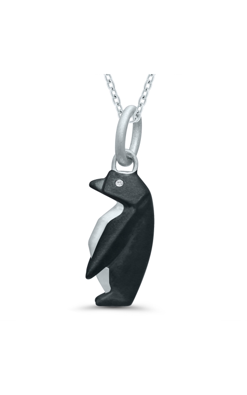 Women's Diamond Pendant Necklace Origami Style Penguin in Sterling Silver