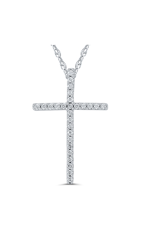 Ladies Diamond Cross Pendant in White Gold, 1/10ctw