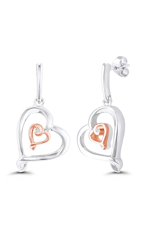 Kissing Hearts Double Heart Diamond Solitaire Earrings in Two-Tone Sterling Silver