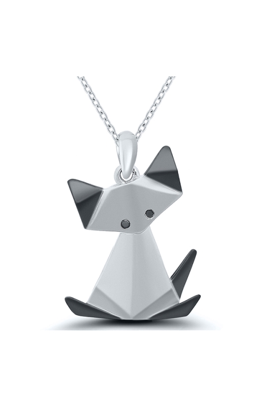 Ladies Diamond Pendant 2 Round Diamond Sterling Silver Origami Small Cat