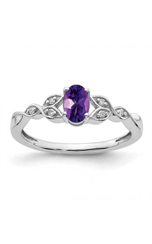Sterling Silver Genuine Amethyst Oval and Diamond Ring