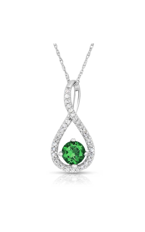 Created Emerald & Diamond Pendant in Sterling Silver, 1/10ctw