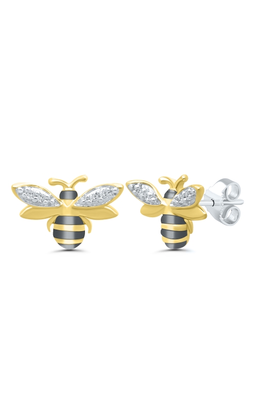 Ladies Diamond Earrings Diamond Accent Bee Black Rhodium Yellow Plated Sterling Silver