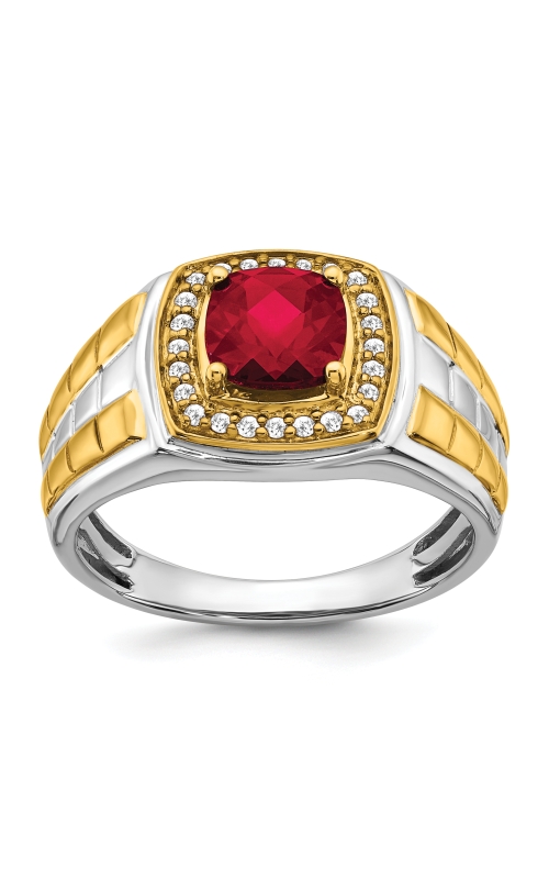 Men's Created Ruby Diamond Accent Ring In Two-Toned 10k Yellow Gold And Sterling Silver