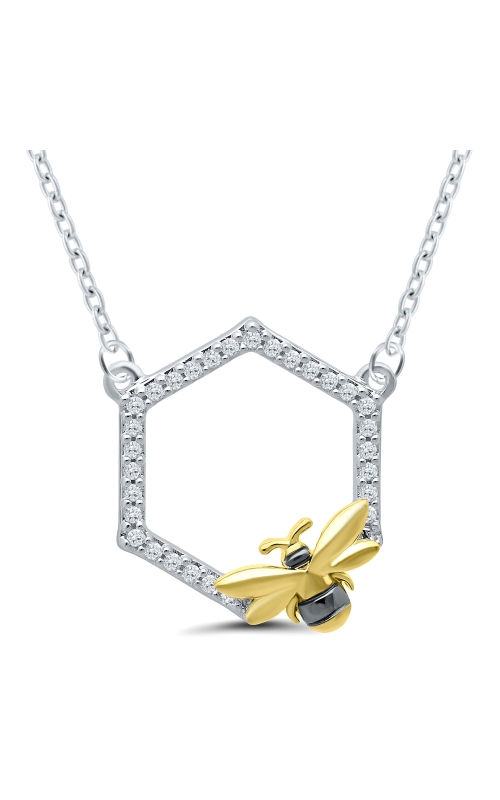 Ladies Diamond Pendant Honeycomb Sterling Silver & Yellow Plated Bee, 1/10 CTW