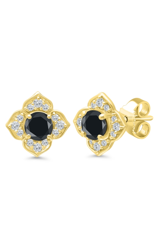 Women's Black Diamond Earrings 1/2 CTW Halo in 10K Yellow Gold