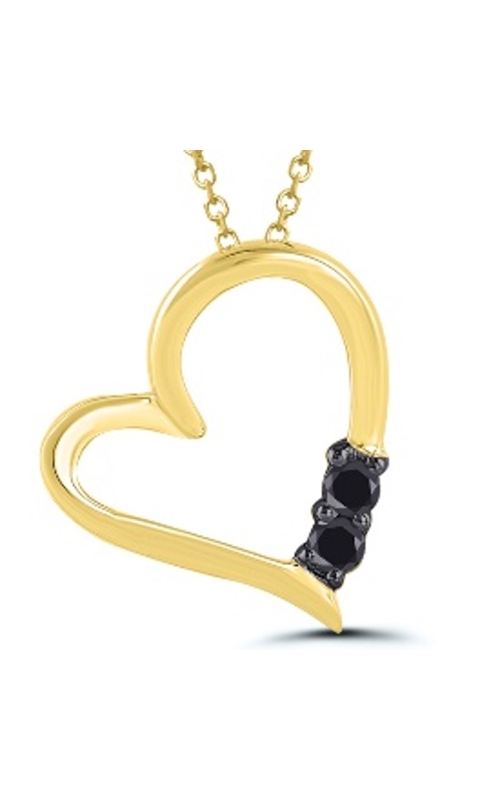 Women's Black Diamond Pendant Heart Necklace In 10K Yellow Gold 1/10CTW