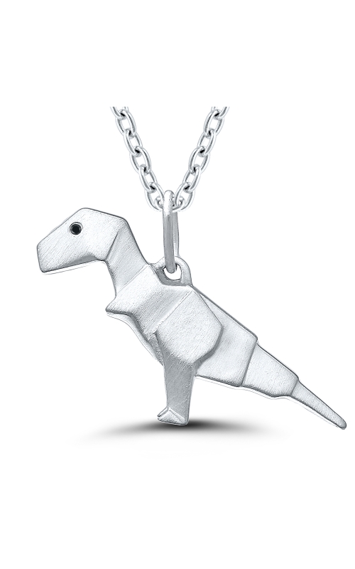 Ladies Diamond Pendant 2 MM Round Origami T-Rex in Sterling Silver