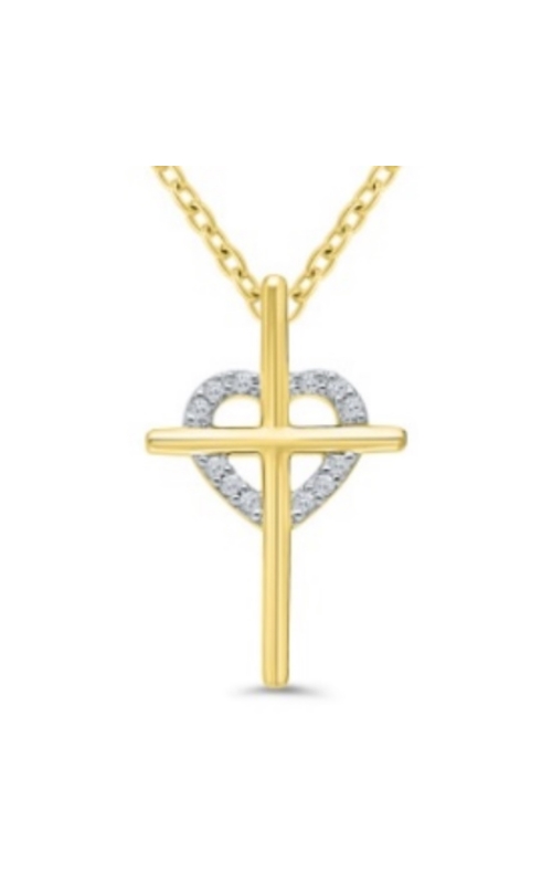 Women's Diamond Heart Cross Pendant 1/20 CTW in Yellow & White Plated Sterling Silver